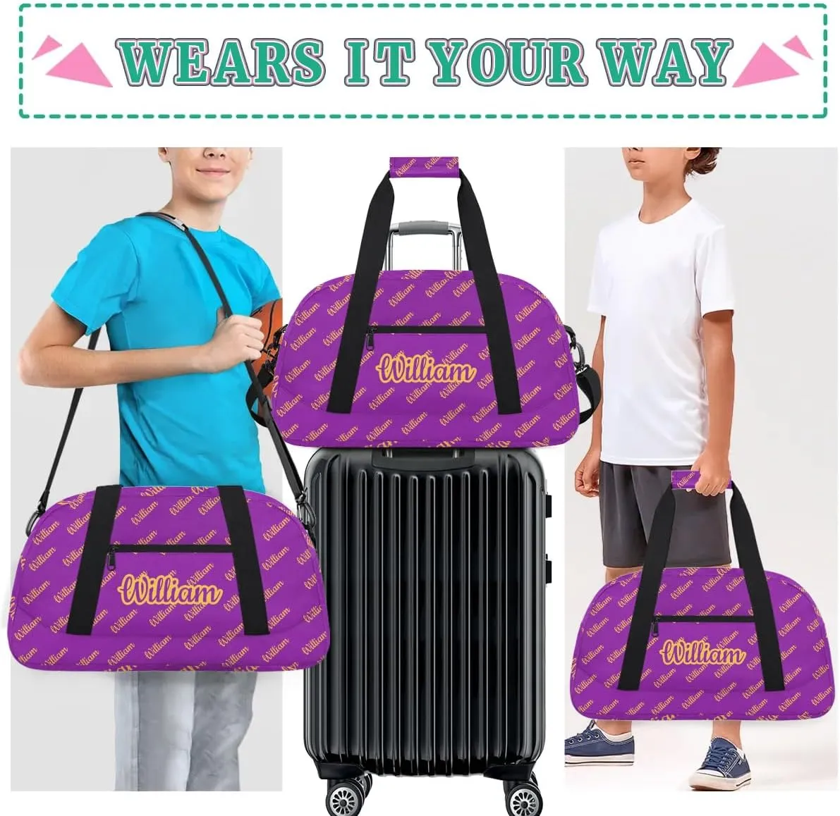 Personalized Gym Duffel Bag with Name Custom Sport Bag Gymnastics Bags Customized Dance Duffel Bag Weekender Sleepover Bag, Dark Purple