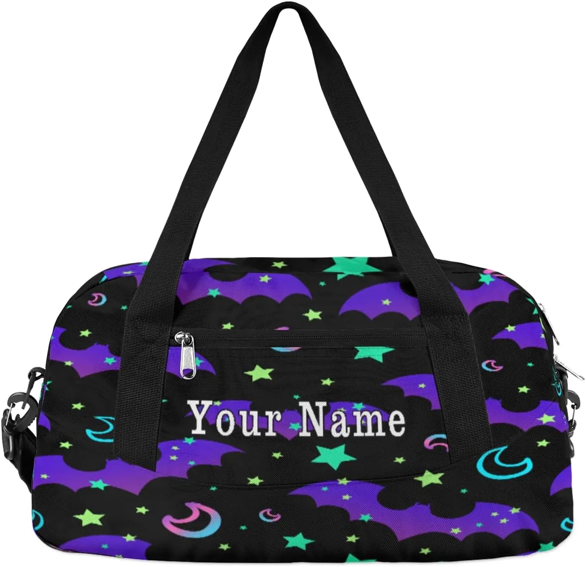Personalized Kids Duffel Bag Galaxy Moon Bat Pattern,Custom Sport Gym Bag for Boys Girls,WWeekender Overnight Bags Travel Duffel Bag,Customized Kids Gift