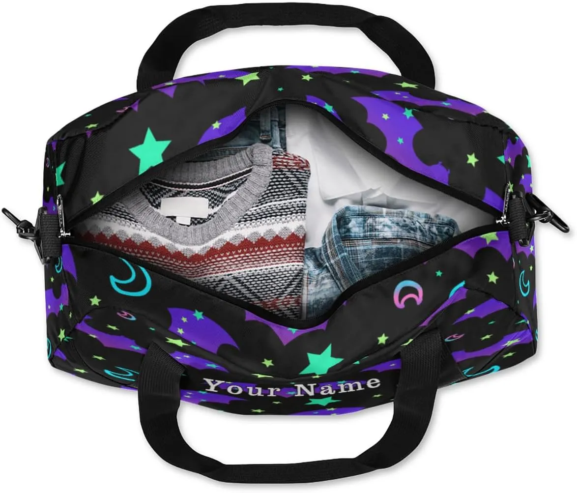 Personalized Kids Duffel Bag Galaxy Moon Bat Pattern,Custom Sport Gym Bag for Boys Girls,WWeekender Overnight Bags Travel Duffel Bag,Customized Kids Gift
