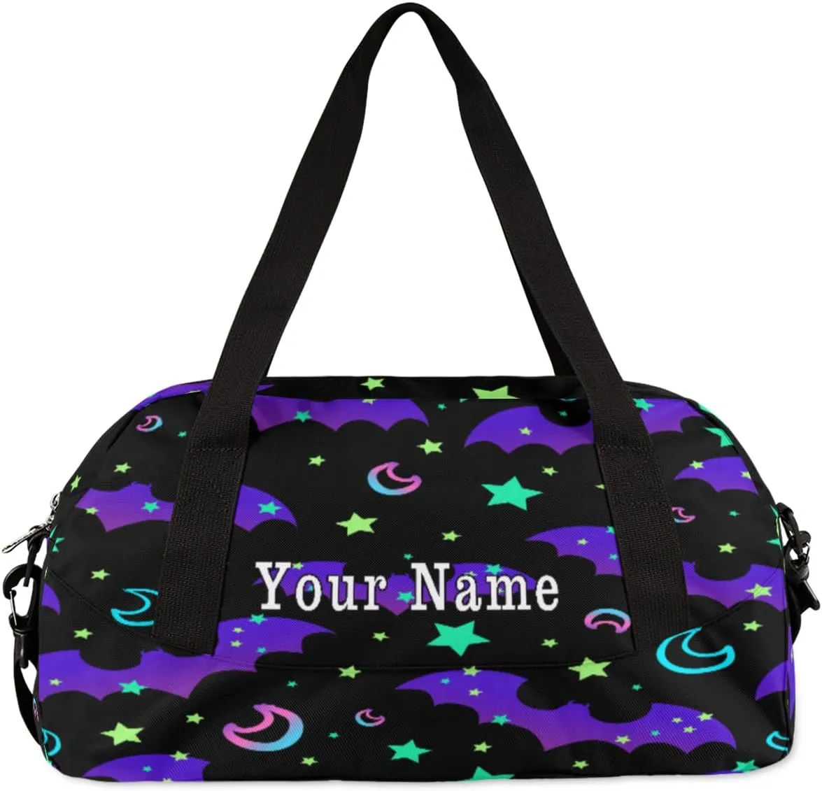 Personalized Kids Duffel Bag Galaxy Moon Bat Pattern,Custom Sport Gym Bag for Boys Girls,WWeekender Overnight Bags Travel Duffel Bag,Customized Kids Gift