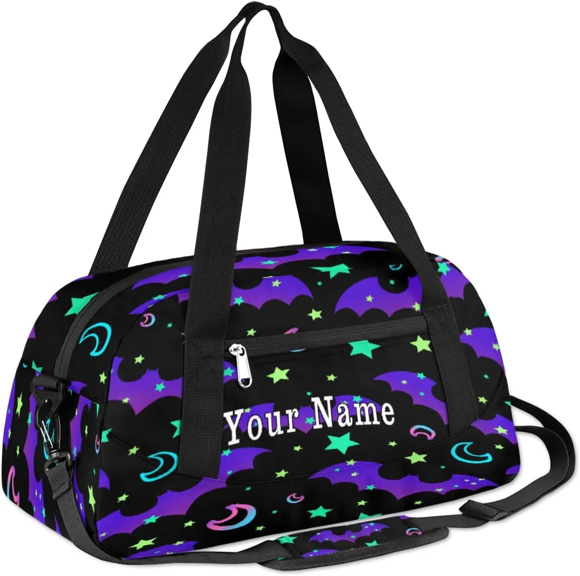 Personalized Kids Duffel Bag Galaxy Moon Bat Pattern,Custom Sport Gym Bag for Boys Girls,WWeekender Overnight Bags Travel Duffel Bag,Customized Kids Gift