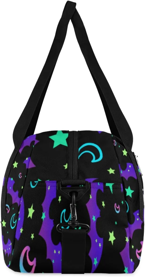 Personalized Kids Duffel Bag Galaxy Moon Bat Pattern,Custom Sport Gym Bag for Boys Girls,WWeekender Overnight Bags Travel Duffel Bag,Customized Kids Gift