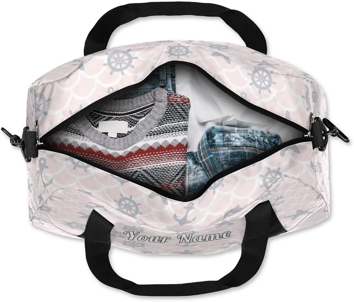 Personalized Kids Duffel Bag Ocean Nautical Anchor Wheel,Custom Sport Gym Bag for Boys Girls,WWeekender Overnight Bags Travel Duffel Bag,Customized Kids Gift
