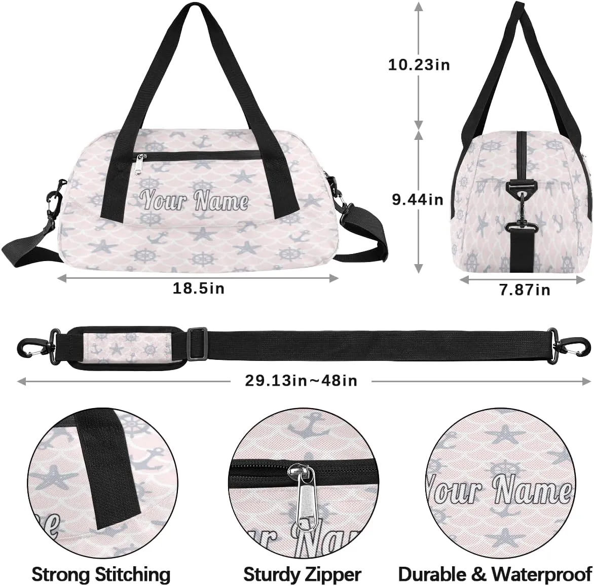 Personalized Kids Duffel Bag Ocean Nautical Anchor Wheel,Custom Sport Gym Bag for Boys Girls,WWeekender Overnight Bags Travel Duffel Bag,Customized Kids Gift
