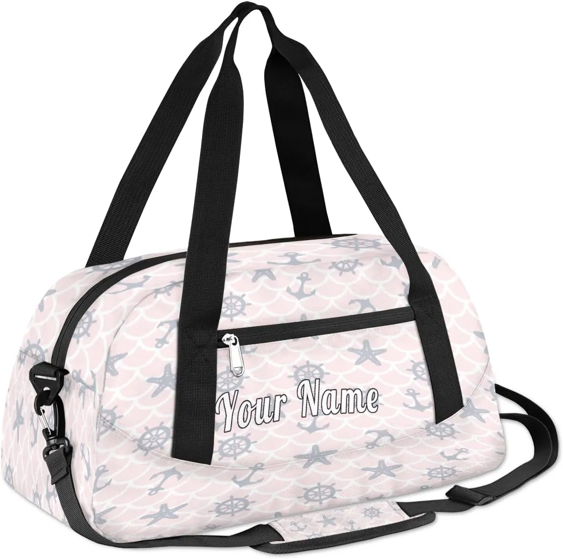 Personalized Kids Duffel Bag Ocean Nautical Anchor Wheel,Custom Sport Gym Bag for Boys Girls,WWeekender Overnight Bags Travel Duffel Bag,Customized Kids Gift