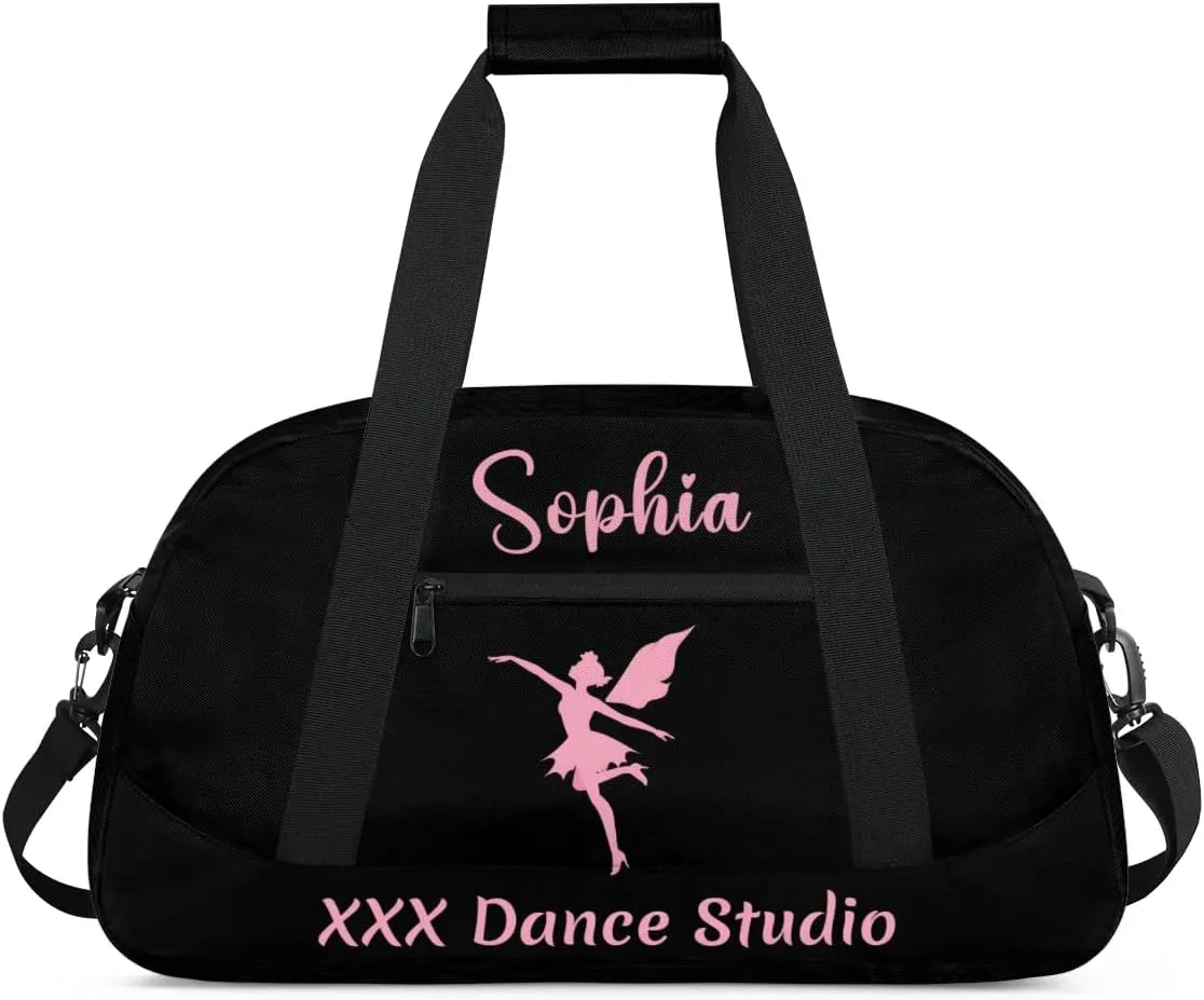 Personalized Name Dance-Duffel-Bags for Girls Kids, Custom Team-Name Sport Gym Bags Carry-On Garment Shoes Bags for Overnight Weekender Travel,Black Pink