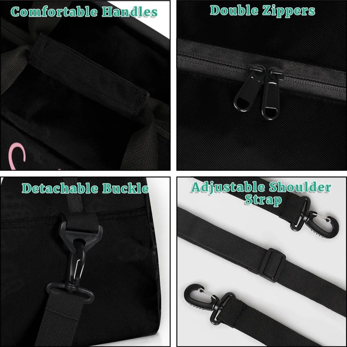 Personalized Name Dance-Duffel-Bags for Girls Kids, Custom Team-Name Sport Gym Bags Carry-On Garment Shoes Bags for Overnight Weekender Travel,Black Pink