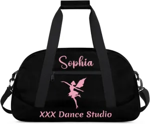 Personalized Name Dance-Duffel-Bags for Girls Kids, Custom Team-Name Sport Gym Bags Carry-On Garment Shoes Bags for Overnight Weekender Travel,Black Pink