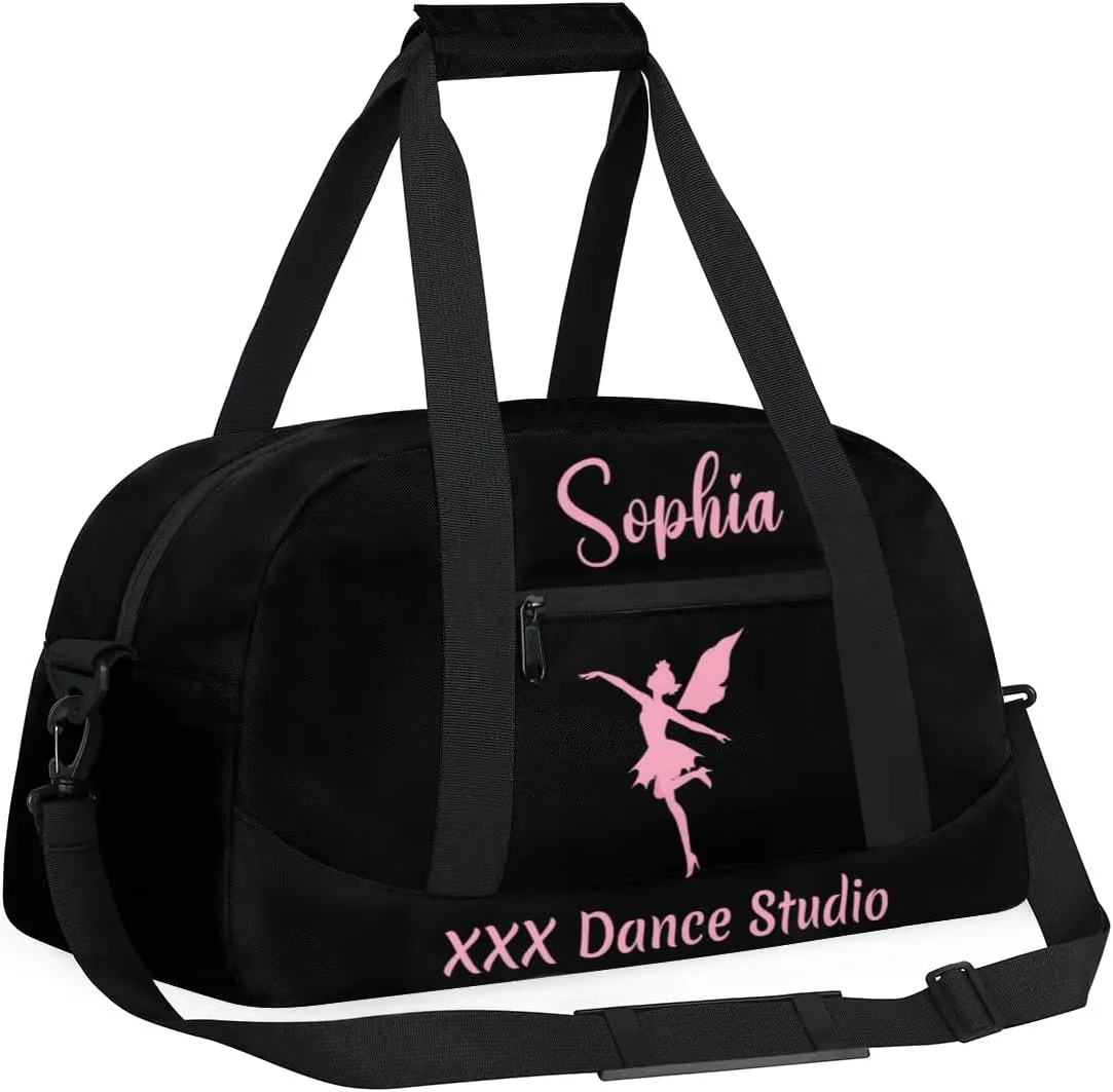Personalized Name Dance-Duffel-Bags for Girls Kids, Custom Team-Name Sport Gym Bags Carry-On Garment Shoes Bags for Overnight Weekender Travel,Black Pink