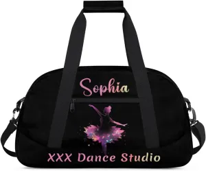 Personalized Name Dance Duffel for Girls Kids, Custom Team-Name Sport Gym Bag, Carry-On Garment Shoes Bag for Overnight Weekender Travel, Black Multi 2