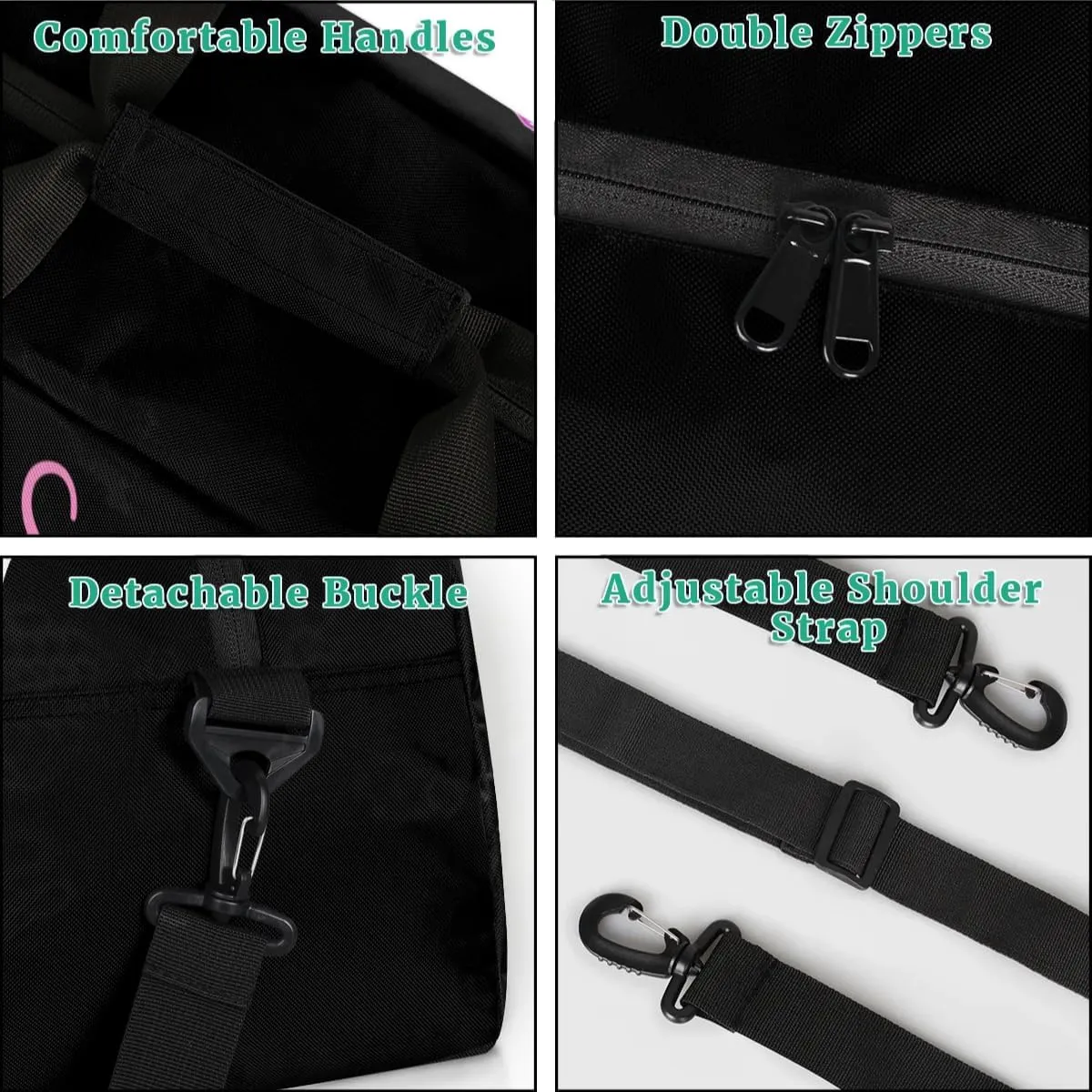 Personalized Name Dance Duffel for Girls Kids, Custom Team-Name Sport Gym Bag, Carry-On Garment Shoes Bag for Overnight Weekender Travel, Black Multi 2