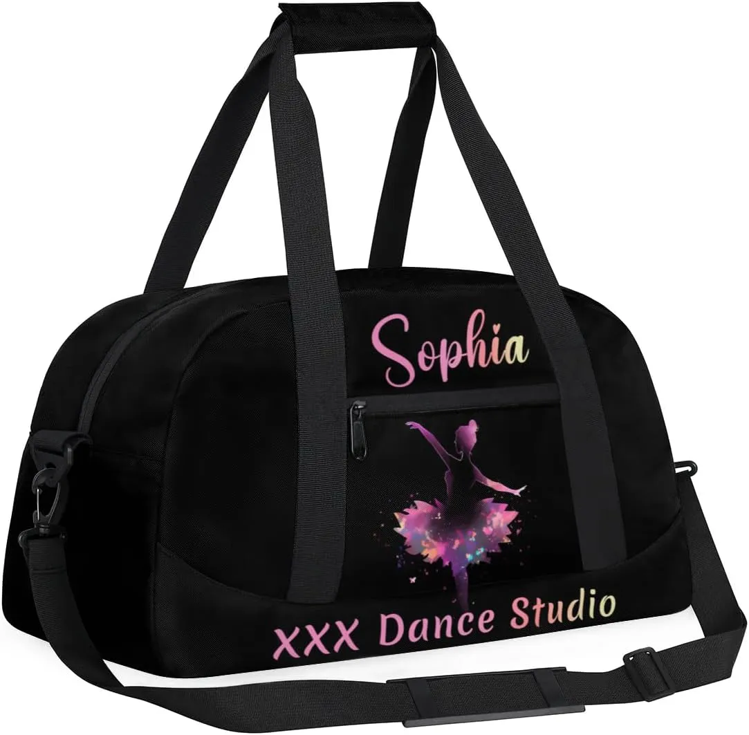 Personalized Name Dance Duffel for Girls Kids, Custom Team-Name Sport Gym Bag, Carry-On Garment Shoes Bag for Overnight Weekender Travel, Black Multi 2