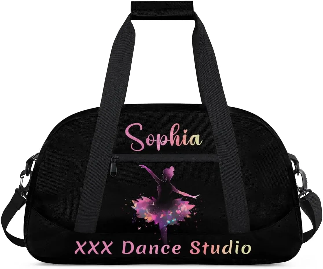Personalized Name Dance Duffel for Girls Kids, Custom Team-Name Sport Gym Bag, Carry-On Garment Shoes Bag for Overnight Weekender Travel, Black Multi 2