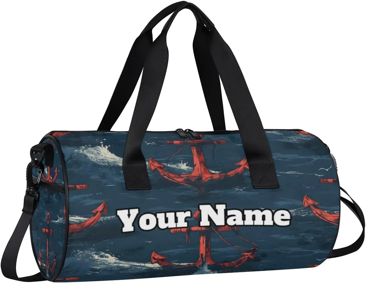 Personalized Nautical Anchor Sport Gym Bag, Custom Name Duffel Bags for Men, Waterproof Custom Sport Duffel Bag, Gymnastics Dance, Nautical