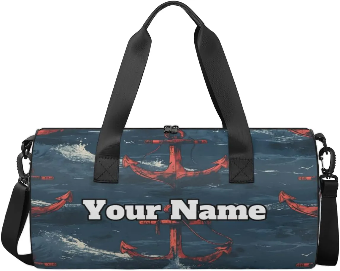 Personalized Nautical Anchor Sport Gym Bag, Custom Name Duffel Bags for Men, Waterproof Custom Sport Duffel Bag, Gymnastics Dance, Nautical