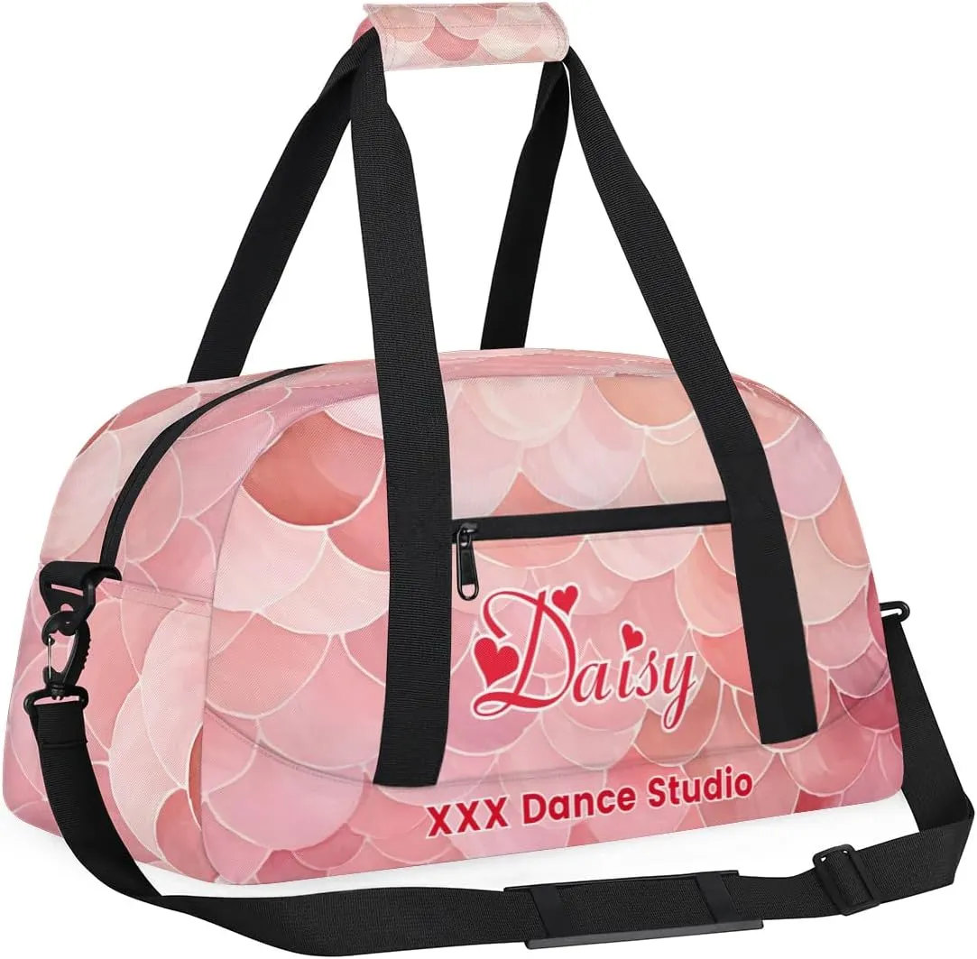 Personalized Pink Scale Gym Duffel Bags for Kids Girls Boys with Custom Name Sport Dance Bags for Overnight Weekender