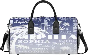 Personalized Sport Duffel Bag with Name, Coconut Tree Design Custom Overnight Bag Sleepover Bags for Dance Cheer Gymnastics, Cobalt Blue Gradient