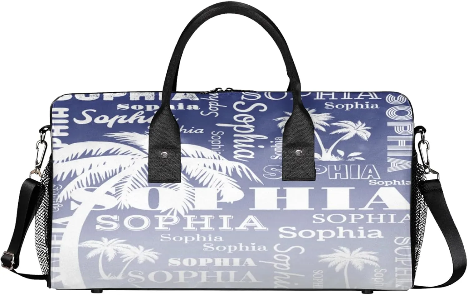 Personalized Sport Duffel Bag with Name, Coconut Tree Design Custom Overnight Bag Sleepover Bags for Dance Cheer Gymnastics, Cobalt Blue Gradient