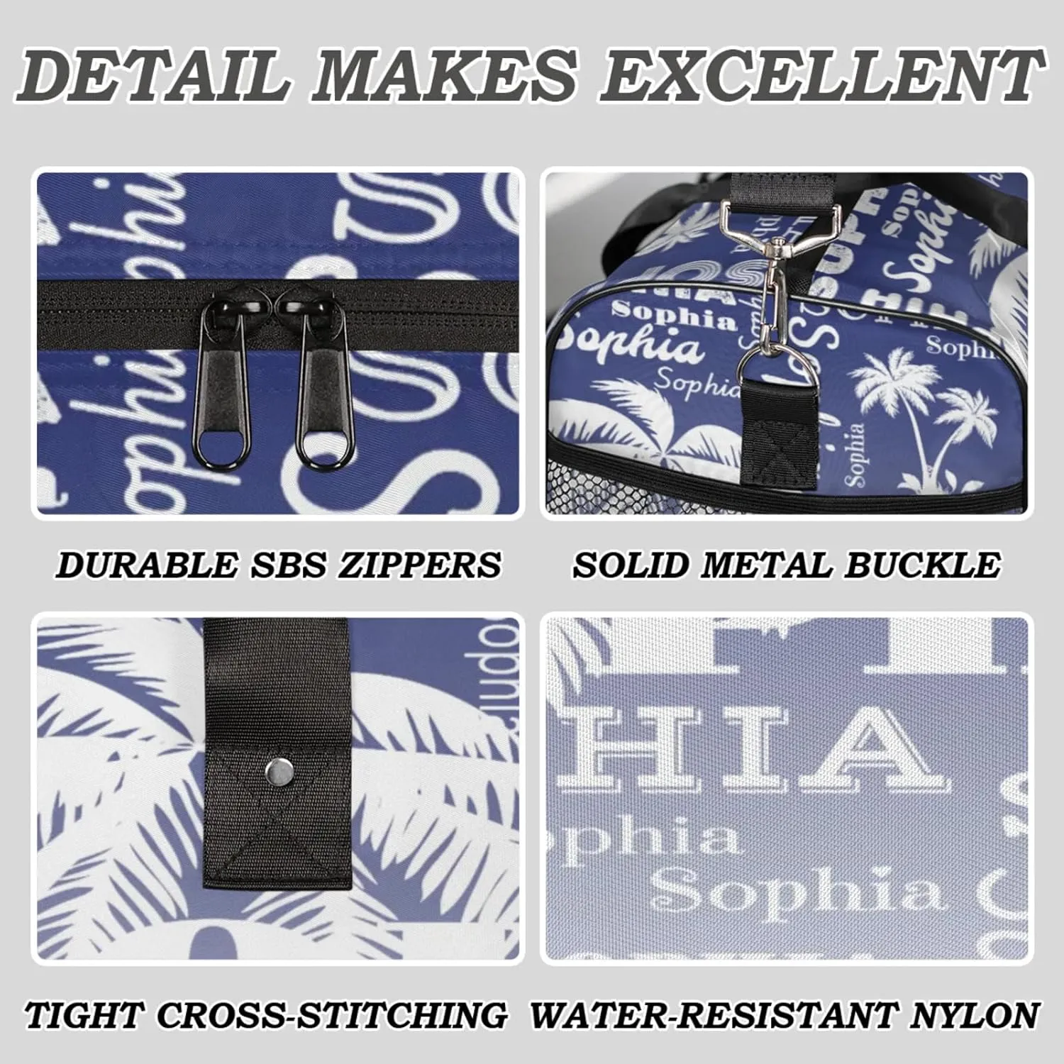 Personalized Sport Duffel Bag with Name, Coconut Tree Design Custom Overnight Bag Sleepover Bags for Dance Cheer Gymnastics, Cobalt Blue Gradient