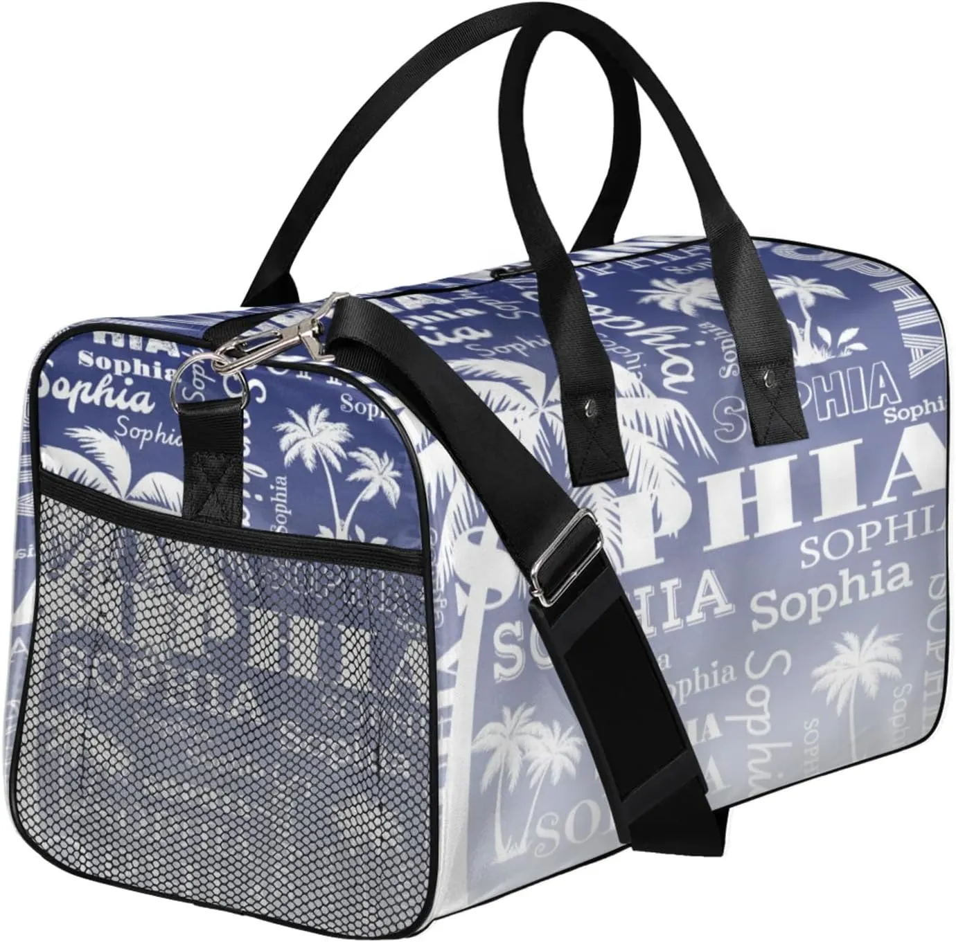 Personalized Sport Duffel Bag with Name, Coconut Tree Design Custom Overnight Bag Sleepover Bags for Dance Cheer Gymnastics, Cobalt Blue Gradient