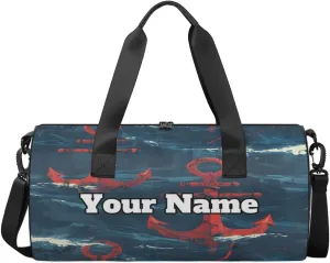 Personalized Vintage Anchor Theme Sport Gym Bag, Custom Name Duffel Bags for Men, Waterproof Custom Sport Duffel Bag, Gymnastics Dance, Nautical