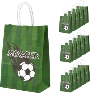 PEUTIER 16pcs Football Party Bags with Handles - Soccer Themed Goodie Bags for Boys, Kids, Adults - Birthday Gift Supplies (Style 7)
