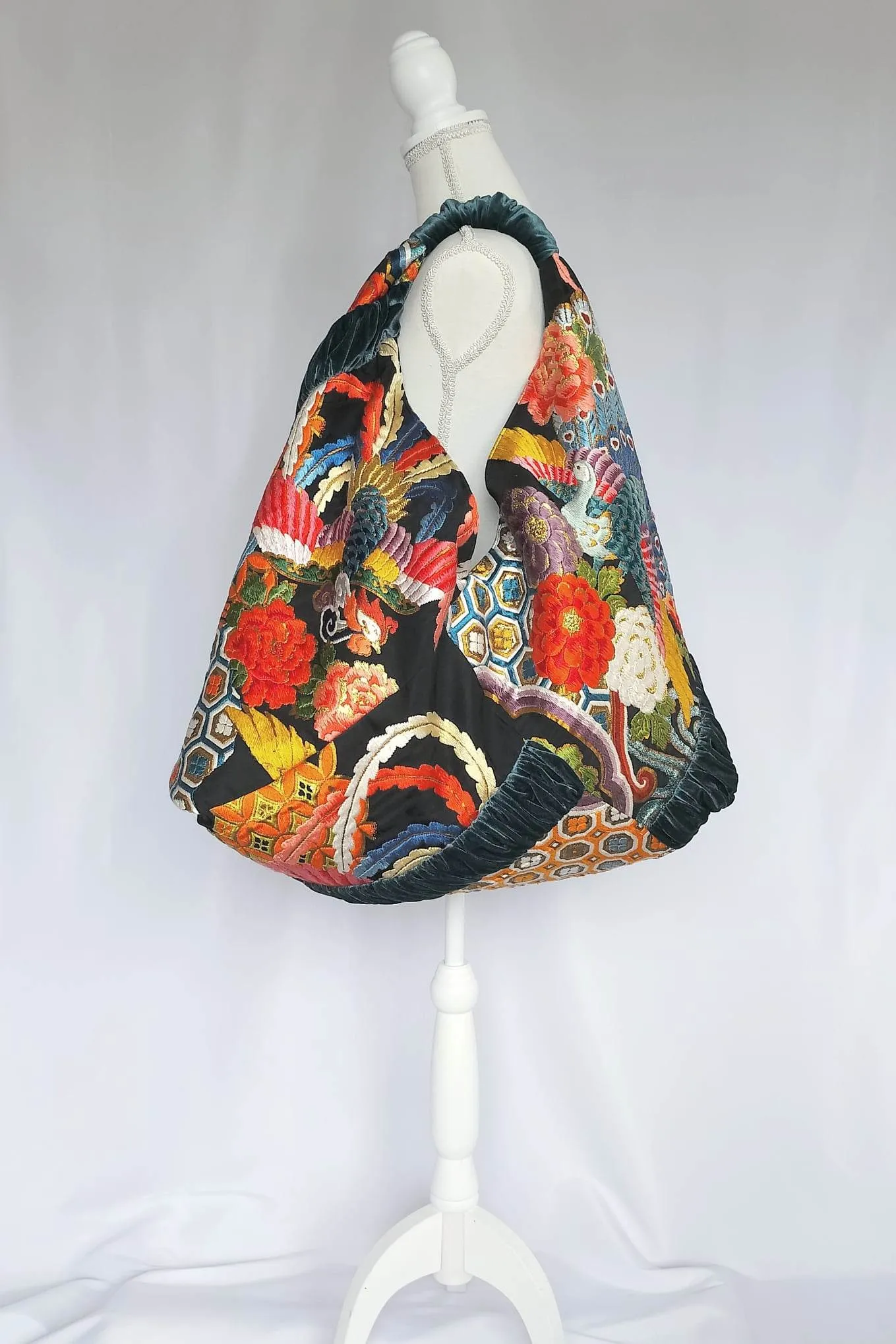 phoenix and peacock embroidered boho bag