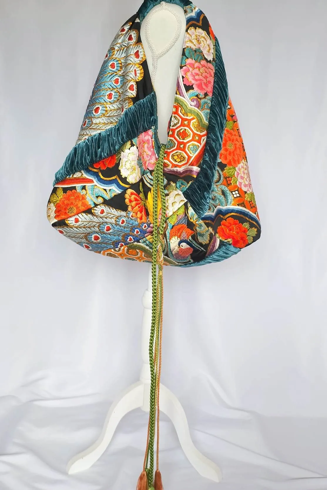 phoenix and peacock embroidered boho bag