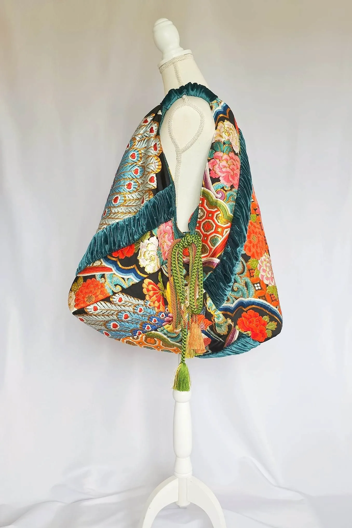 phoenix and peacock embroidered boho bag