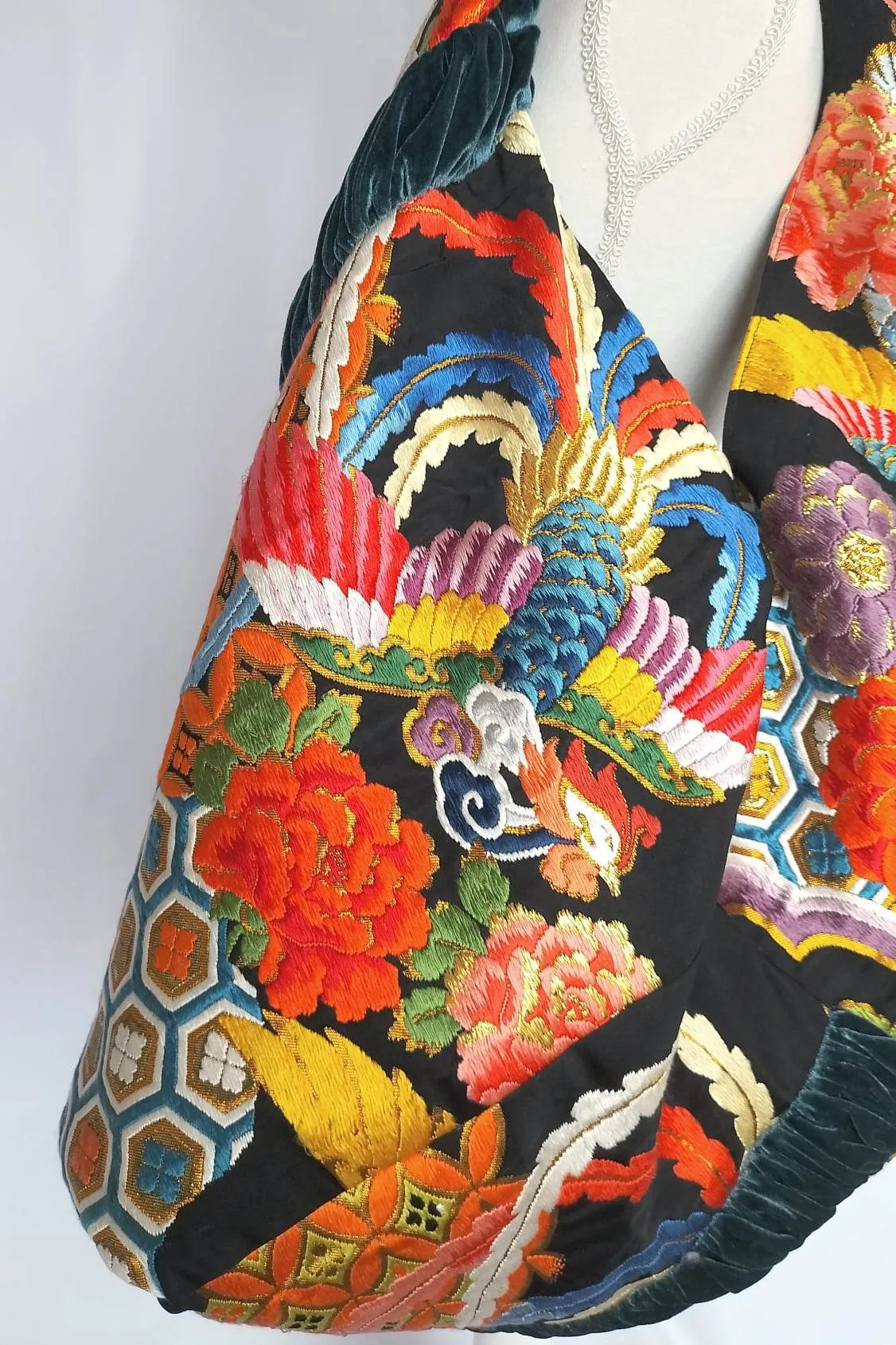 phoenix and peacock embroidered boho bag