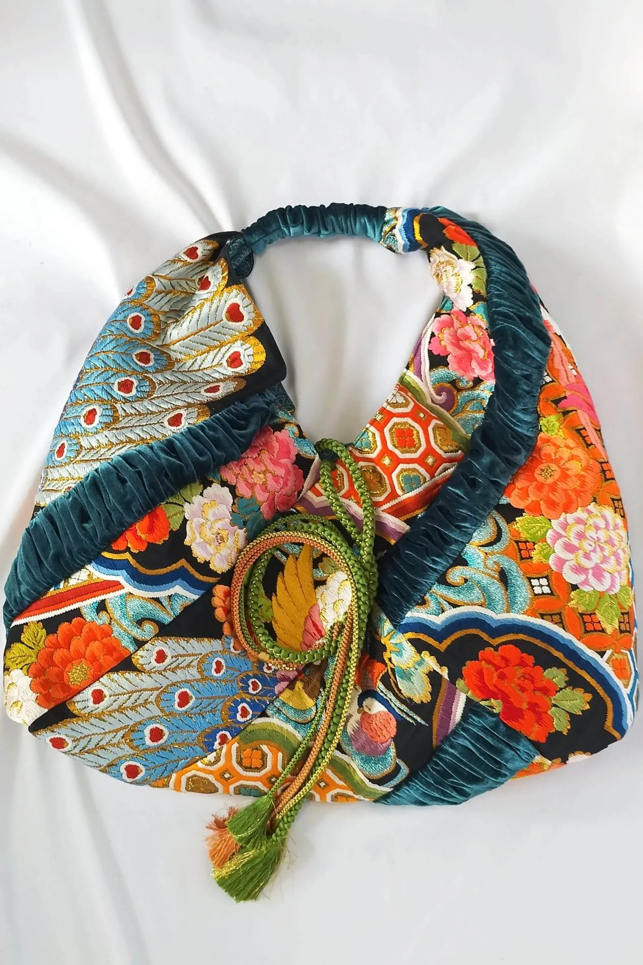phoenix and peacock embroidered boho bag