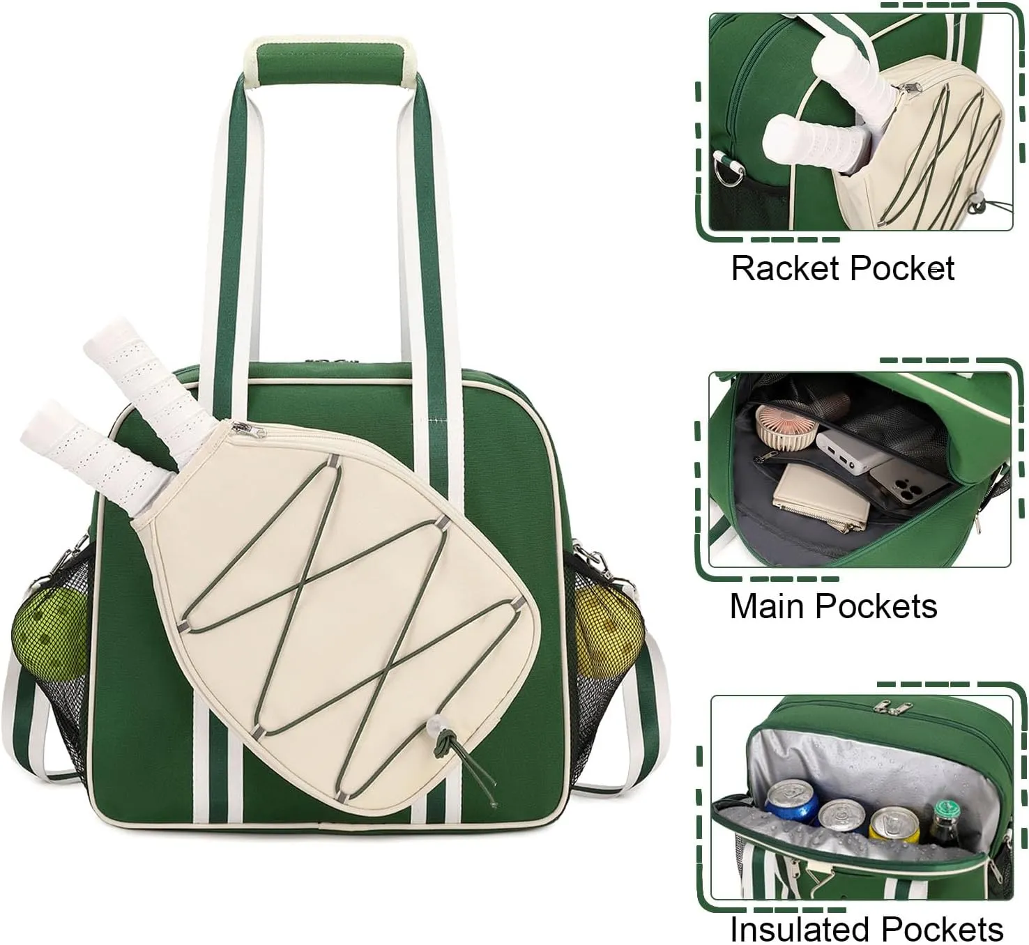 Pickleball Bag, Pickleball Bags for Women Men Teens with Waterproof Pocket & Fence Hook, Pickleball Tote Bag