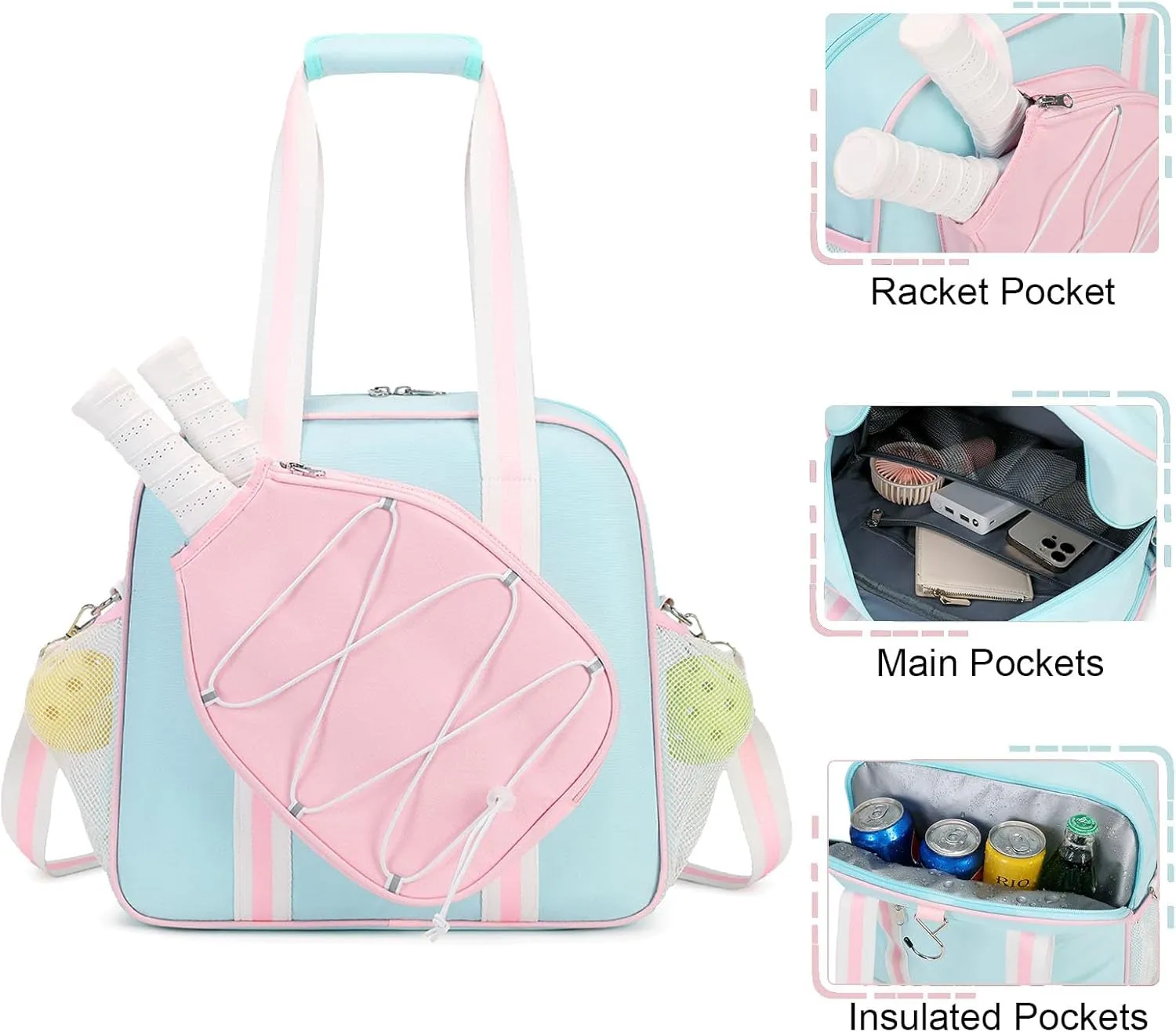 Pickleball Bag, Pickleball Bags for Women Men Teens with Waterproof Pocket & Fence Hook, Pickleball Tote Bag