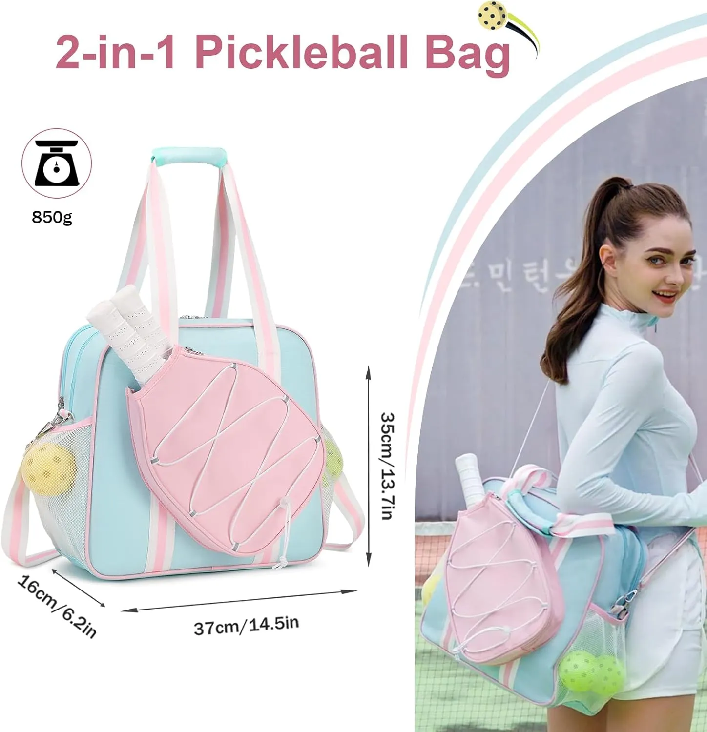 Pickleball Bag, Pickleball Bags for Women Men Teens with Waterproof Pocket & Fence Hook, Pickleball Tote Bag