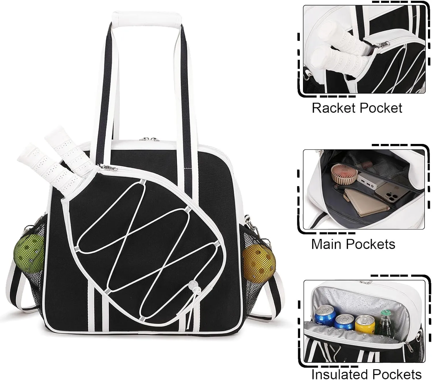 Pickleball Bag, Pickleball Bags for Women Men Teens with Waterproof Pocket & Fence Hook, Pickleball Tote Bag