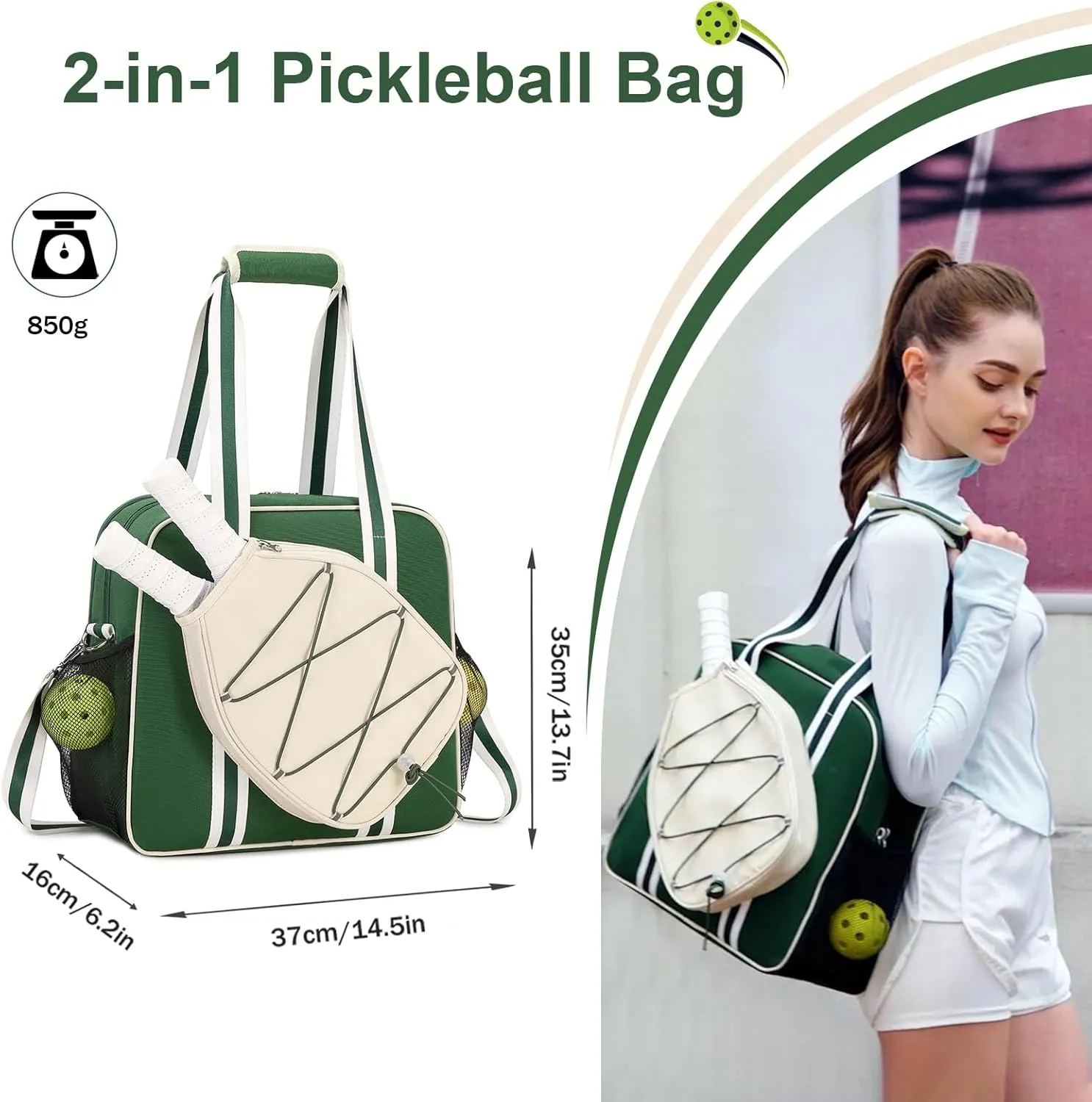 Pickleball Bag, Pickleball Bags for Women Men Teens with Waterproof Pocket & Fence Hook, Pickleball Tote Bag
