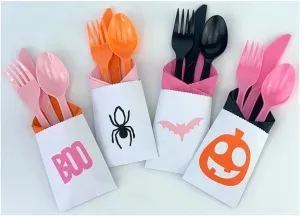 Pink Halloween Cutlery Set, Boo Birthday Party, Disposable Utensils Napkins Bags, 24 Count