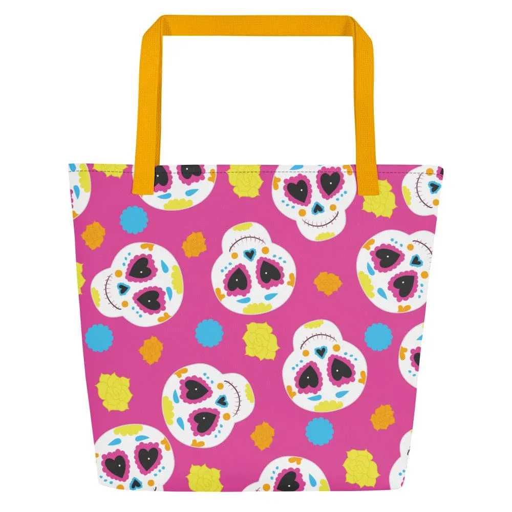 Pink Sugar Skull Large Tote Bag