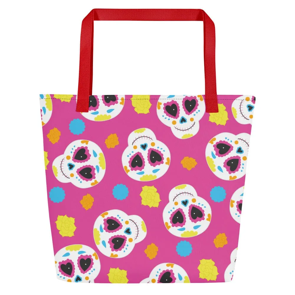 Pink Sugar Skull Large Tote Bag