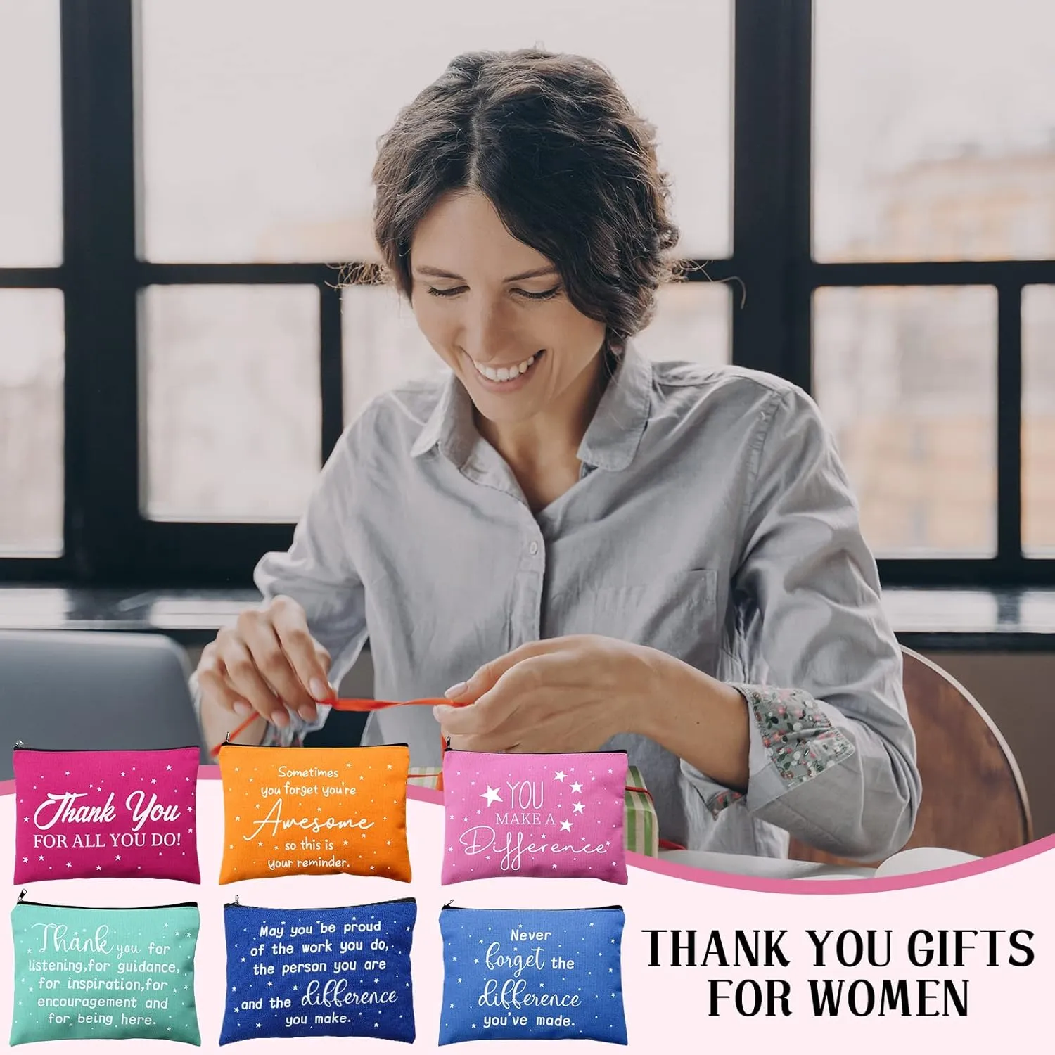 Pinkunn Thank You Gifts for Women Appreciation Cosmetic Bags for Coworkers Inspirational Gifts Toiletry Bags for Colleagues Appreciation Makeup Bags for Employee(24 Pcs,Inspirational)