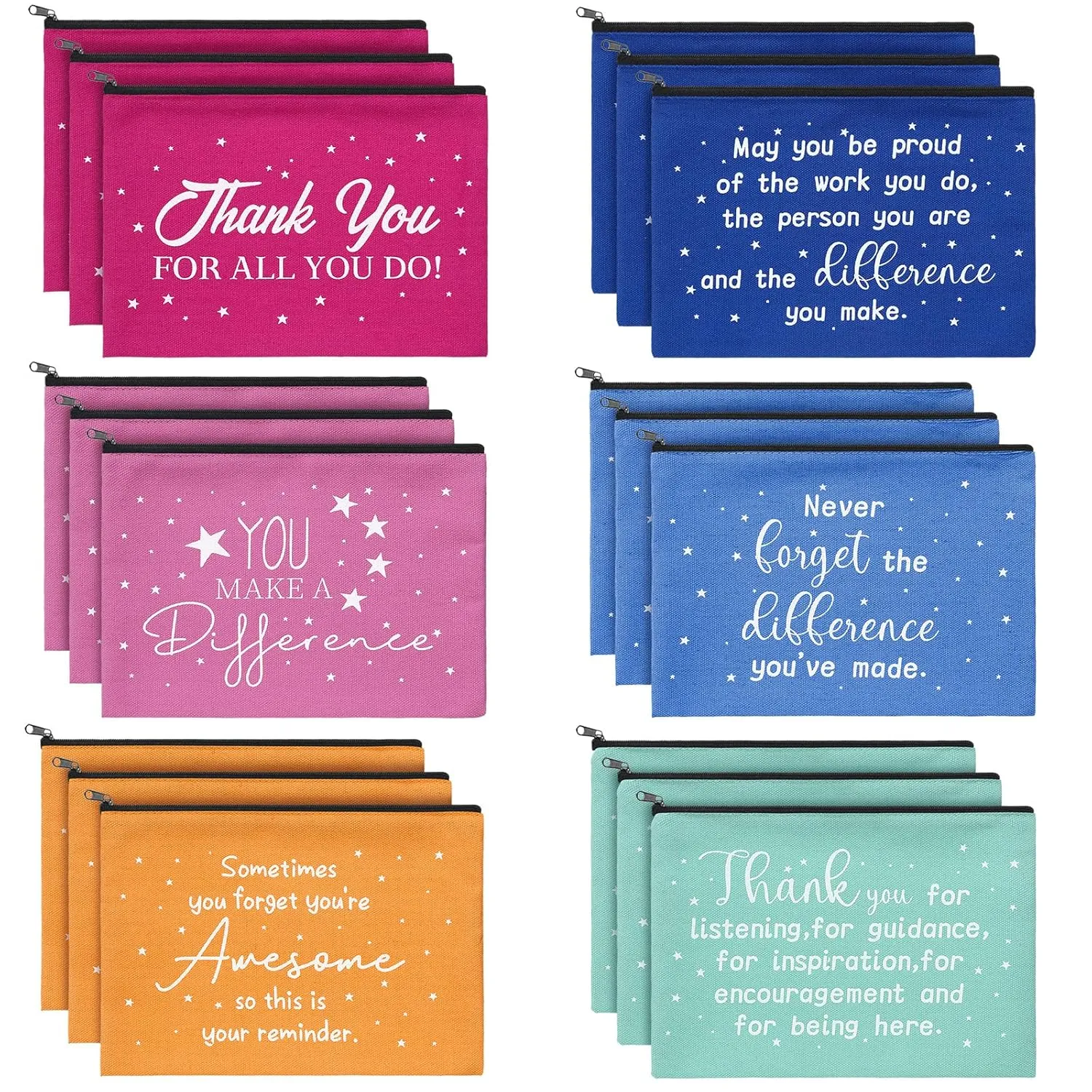 Pinkunn Thank You Gifts for Women Appreciation Cosmetic Bags for Coworkers Inspirational Gifts Toiletry Bags for Colleagues Appreciation Makeup Bags for Employee(24 Pcs,Inspirational)