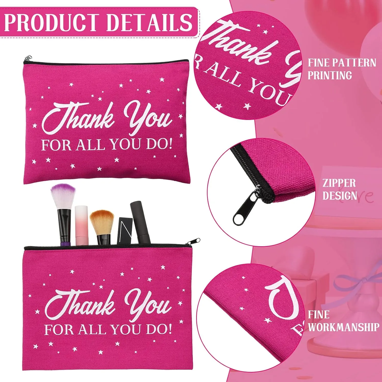 Pinkunn Thank You Gifts for Women Appreciation Cosmetic Bags for Coworkers Inspirational Gifts Toiletry Bags for Colleagues Appreciation Makeup Bags for Employee(24 Pcs,Inspirational)