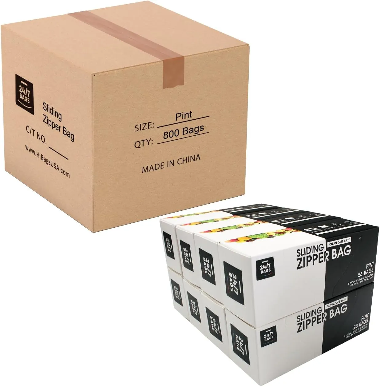 Pint Slider Storage Bags- 800 Count, Featuring Expandable Bottom, Zero BPA, Microwave-Safe(32 boxes of 25)