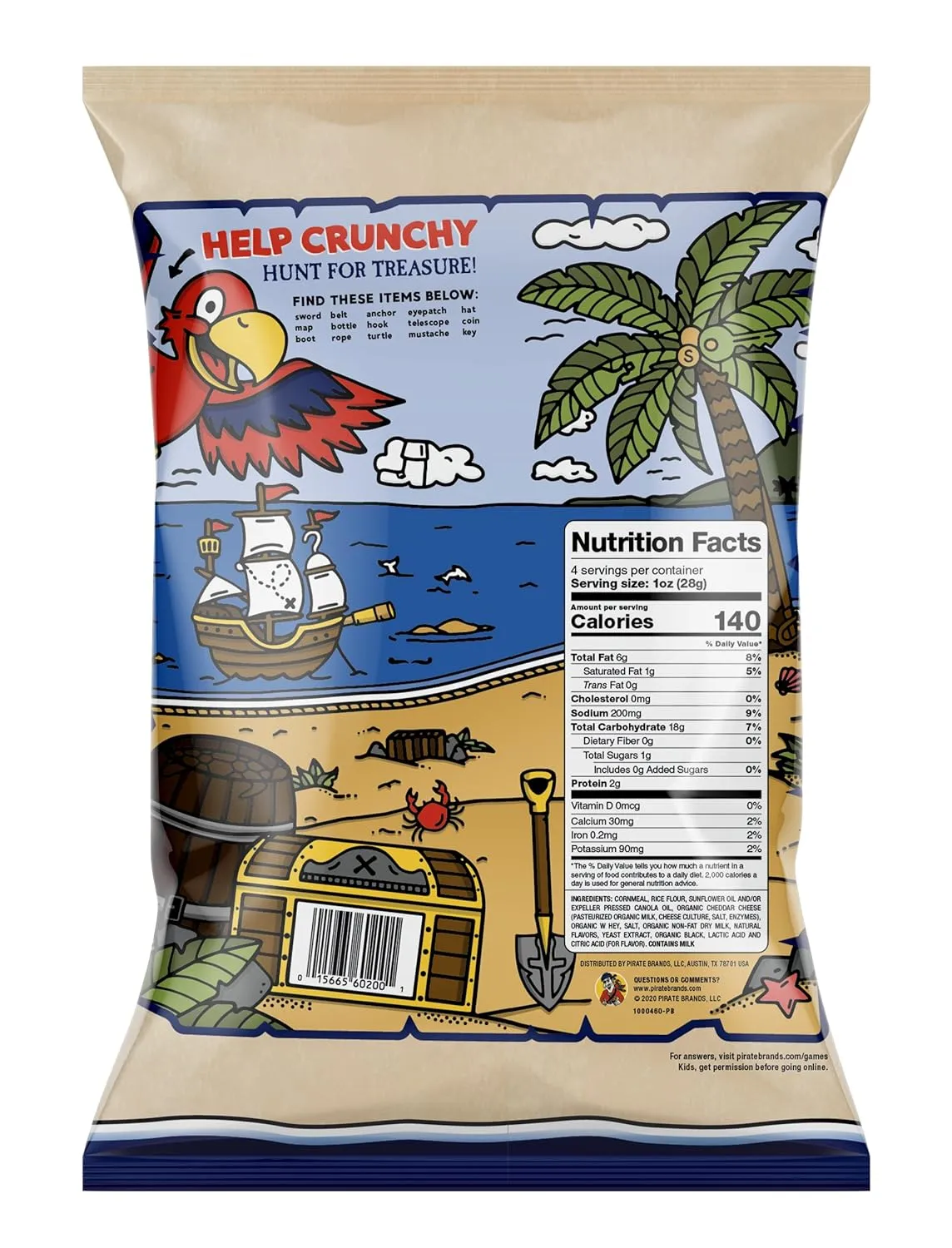 Pirate's Booty Aged White Cheddar Cheese Puffs, Gluten Free, Kids Snacks, 4oz Grocery Size Snack Bags (12 Count)