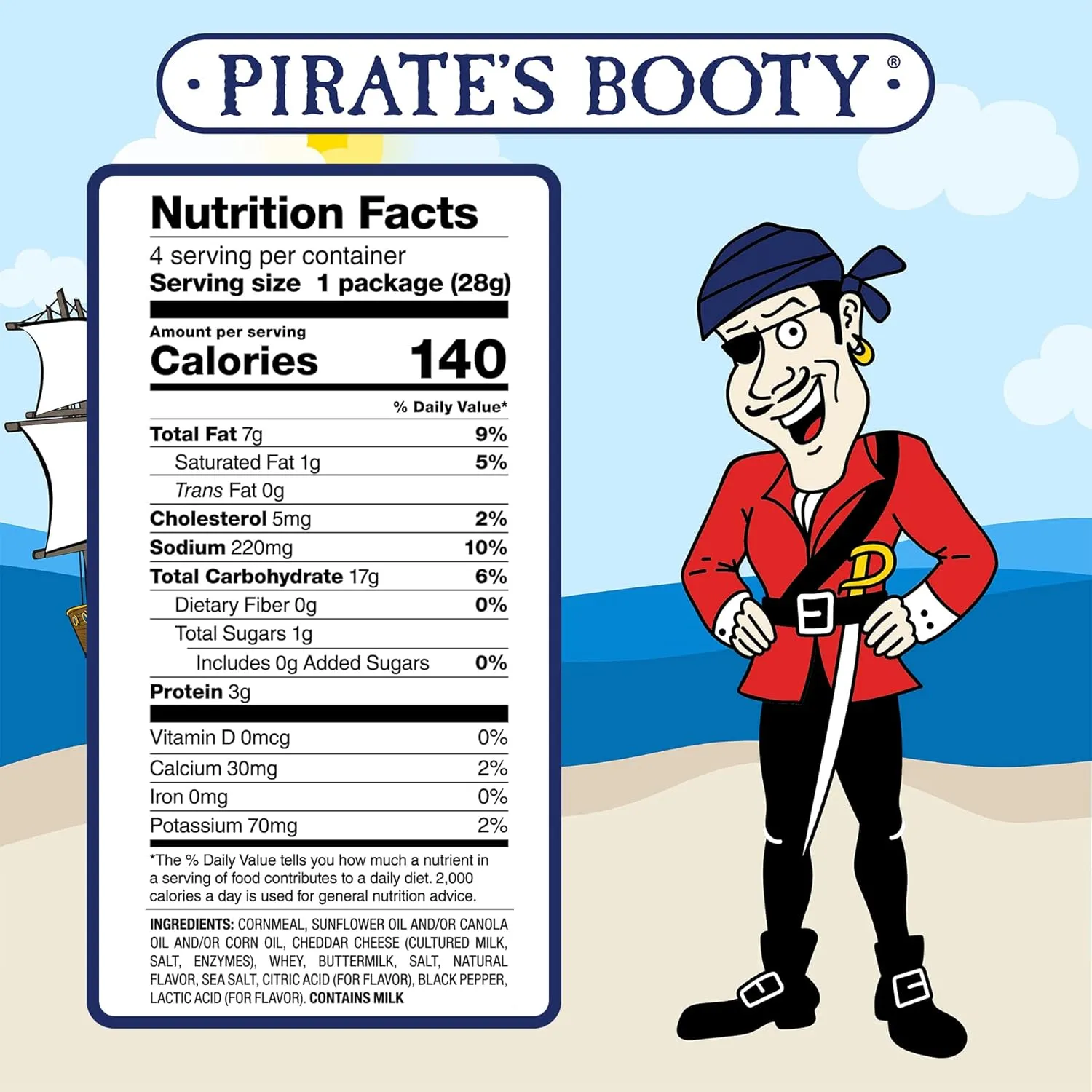 Pirate's Booty Aged White Cheddar Cheese Puffs, Gluten Free, Kids Snacks, 4oz Grocery Size Snack Bags (12 Count)