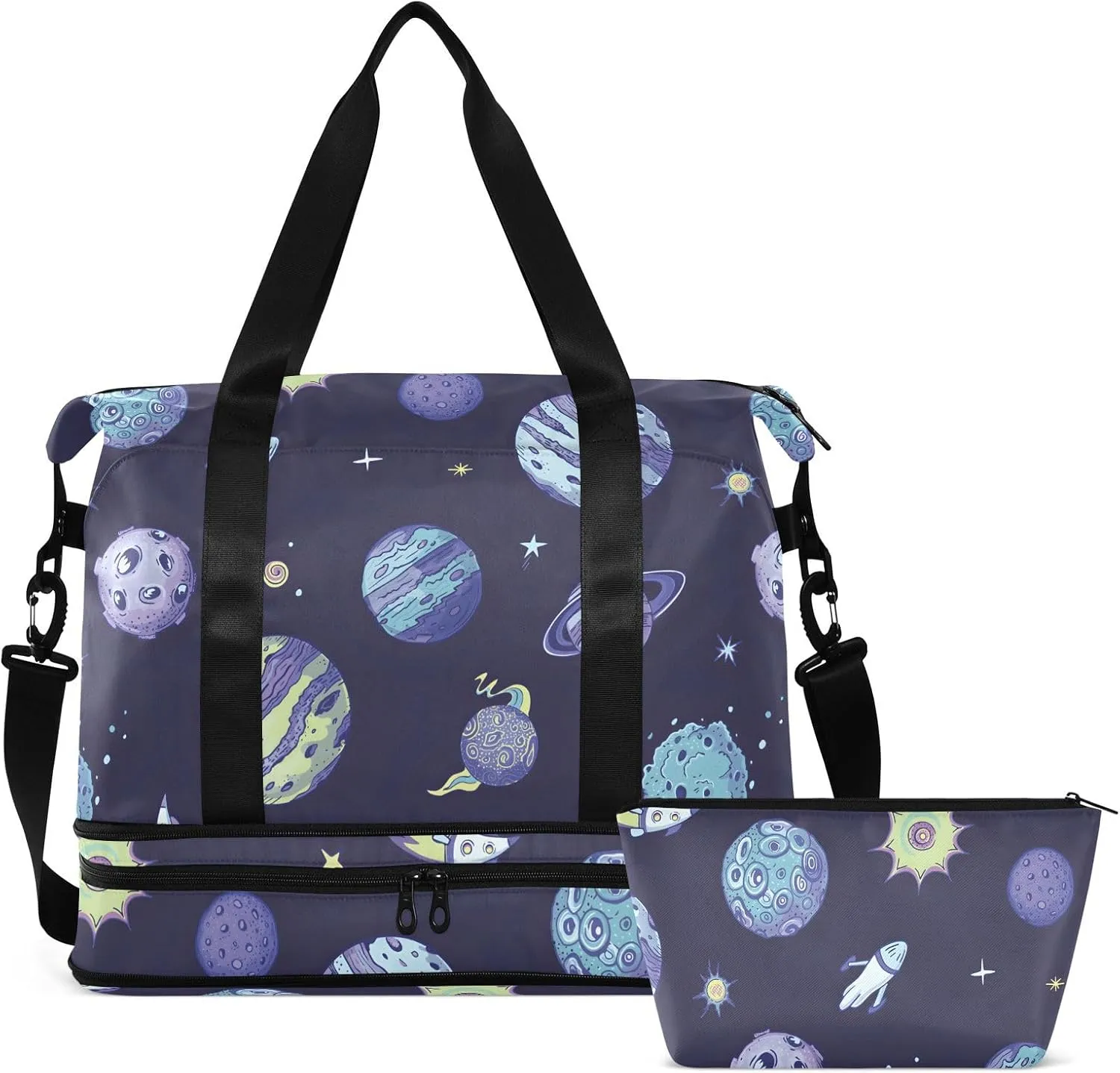 Planets Asteroids on Dark Carryon Bag Expandable Travel Weekender Bags with Toiletry Bag