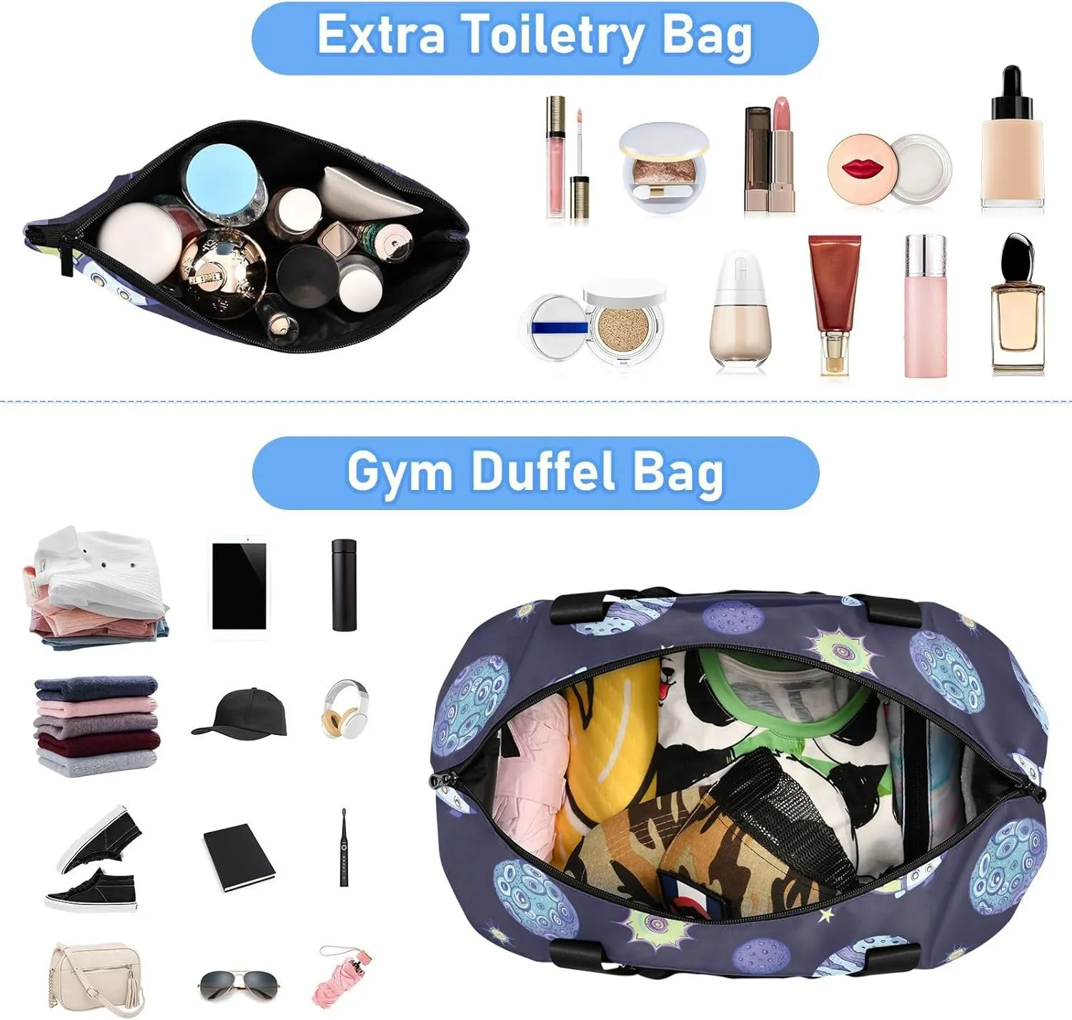 Planets Asteroids on Dark Carryon Bag Expandable Travel Weekender Bags with Toiletry Bag