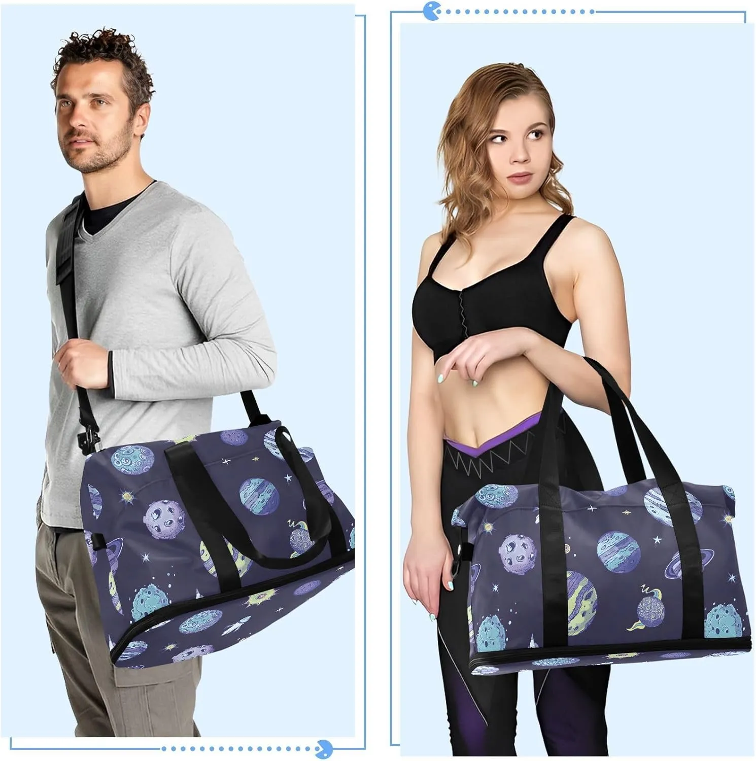 Planets Asteroids on Dark Carryon Bag Expandable Travel Weekender Bags with Toiletry Bag