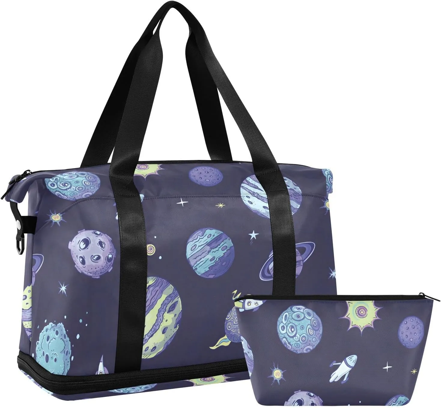 Planets Asteroids on Dark Carryon Bag Expandable Travel Weekender Bags with Toiletry Bag