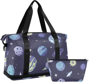 Planets Asteroids on Dark Carryon Bag Expandable Travel Weekender Bags with Toiletry Bag